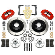 Wilwood Red Front Brake Kit for Later GM Spindles, GT Rotors, red calipers and slotted rotor components laid out