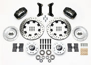 Wilwood front Forged Dynalite Internal kit for GMC/Buick/Chevrolet/Oldsmobile/Pontiac/Isuzu disc spindle: paired black calipers, 12.19-inch drilled and slotted rotors and hardware laid out