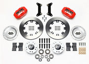 Wilwood front Forged Dynalite Internal kit for GMC/Buick/Chevrolet/Oldsmobile/Pontiac/Isuzu disc spindle: paired red calipers, 12.19-inch plain-face rotors and hardware laid out