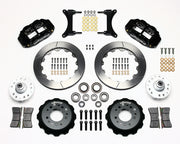 Wilwood front Forged Narrow Superlite 6R kit for GMC/Buick/Chevrolet/Oldsmobile/Pontiac/Isuzu disc spindle: paired black calipers, 12.88-inch slotted rotors and hardware laid out