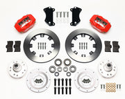 Wilwood front Forged Dynalite Internal kit for Chevrolet Bel Air/Nomad/One-Fifty Series/Sedan Delivery/Two-Ten Series/Del Ray: paired red calipers, 12.19-inch plain-face rotors and hardware laid out