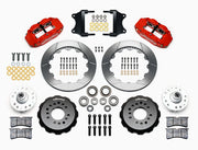 Wilwood front Forged Narrow Superlite 6R kit for Chevrolet Bel Air/Nomad/One-Fifty Series/Sedan Delivery/Two-Ten Series/Del Ray: paired red calipers, 12.88-inch slotted rotors and hardware laid out
