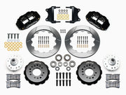 Wilwood front Forged Narrow Superlite 6R kit for Chevrolet Bel Air/Nomad/One-Fifty Series/Sedan Delivery/Two-Ten Series/Del Ray: paired black calipers, 12.88-inch slotted rotors and hardware laid out