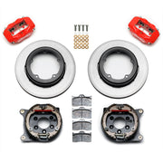 Wilwood rear Forged Dynalite Internal kit for Strange Engineering Floater 3.49-inch offset: paired red calipers, 12.19-inch plain-face rotors and hardware laid out