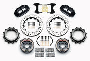 Wilwood rear Forged Narrow Superlite 4R kit for Strange Engineering Floater 3.49-inch offset: paired black calipers, 12.88-inch drilled and slotted rotors and hardware laid out
