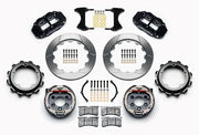 Wilwood rear Forged Narrow Superlite 4R kit for Strange Engineering Floater 3.49-inch offset: paired black calipers, 12.88-inch slotted rotors and hardware laid out