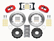 Wilwood front Forged Narrow Superlite 6R kit for Jeep Wrangler/Wrangler JK: paired red calipers, 14.00-inch slotted rotors and hardware laid out