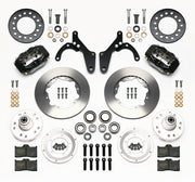 Wilwood front Forged Dynalite Internal kit for Chevrolet drum spindle: paired black calipers, 11.00-inch plain-face rotors and hardware laid out