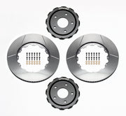 Wilwood front 14.00-inch slotted ProMatrix rotor kit for Chevrolet Corvette, rings, hats and hardware laid out