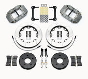 Wilwood front Forged Superlite 4R kit for Ford Mustang: paired gray calipers, 12.19-inch slotted rotors and hardware laid out