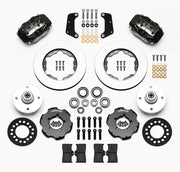 Wilwood front Forged Dynalite Internal kit for Ford/Mercury Falcon/Ranchero/Comet/Mustang: paired black calipers, 10.75-inch plain-face rotors and hardware laid out
