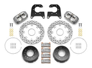 Wilwood rear Dynapro Lug Mount kit for Big Ford New Style 2.50-inch offset: paired gray calipers, 11.44-inch drilled rotors and hardware laid out