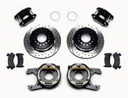 Wilwood rear D154 kit for 12 Bolt 2.75 - 2.81-inch offset: paired black calipers, 12.19-inch drilled and slotted rotors and hardware laid out