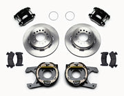 Wilwood rear D154 kit for 12 Bolt 2.75 - 2.81-inch offset: paired black calipers, 12.19-inch plain-face rotors and hardware laid out