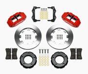 Wilwood front Forged Narrow Superlite 4R kit for Jeep CJ5/CJ7/Scrambler: paired red calipers, 12.19-inch plain-face rotors and hardware laid out