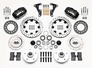 Wilwood front Forged Dynalite Internal kit for Oldsmobile drum spindle: paired black calipers, 11.75-inch drilled and slotted rotors and hardware laid out