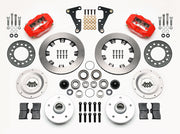 Wilwood front Forged Dynalite Internal kit for Oldsmobile drum spindle: paired red calipers, 11.75-inch plain-face rotors and hardware laid out
