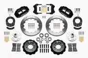 Wilwood front Forged Narrow Superlite 6R kit for Ford/Mercury disc spindle drum spindle: paired black calipers, 12.88-inch slotted rotors and hardware laid out