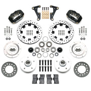 Wilwood front Forged Dynalite Internal kit for Cadillac drum spindle: paired black calipers, 11.75-inch drilled and slotted rotors and hardware laid out