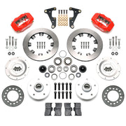 Wilwood front Forged Dynalite Internal kit for Cadillac drum spindle: paired red calipers, 11.75-inch plain-face rotors and hardware laid out
