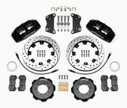 Wilwood front Dynapro 6 kit for Fiat 500: paired black calipers, 12.19-inch drilled and slotted rotors and hardware laid out