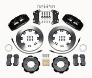 Wilwood front Dynapro 6 kit for Fiat 500: paired black calipers, 12.19-inch plain-face rotors and hardware laid out