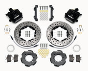Wilwood rear brake kit for 500, black Combination Parking Brake calipers and 11.00-inch drilled/slotted rotors laid out