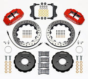 Wilwood front brake kit for Volkswagen/Audi, red Superlite 6R calipers and 12.88-inch drilled/slotted rotors laid out