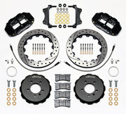 Wilwood front brake kit for Volkswagen/Audi, black Superlite 6R calipers and 12.88-inch drilled/slotted rotors laid out