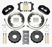 Wilwood front brake kit for Volkswagen/Audi, black Superlite 6R calipers and 12.88-inch slotted rotors laid out