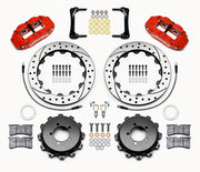 Wilwood rear brake kit for FR-S/BRZ/86/GR86, red Superlite 4R calipers and 12.88-inch drilled/slotted rotors laid out