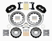 Wilwood front brake kit for Subaru, black Superlite 6R calipers and 13.06-inch drilled/slotted rotors laid out