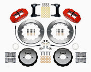 Wilwood front brake kit for Subaru, red Superlite 6R calipers and 13.06-inch slotted rotors laid out
