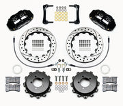 Wilwood rear brake kit for Impreza, black Superlite 4R calipers and 12.88-inch drilled/slotted rotors laid out