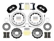 Wilwood front brake kit for MX-5 Miata, black Superlite 6R calipers and 12.88-inch drilled/slotted rotors laid out