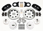 Wilwood front brake kit for listed 1970–1974 Ford/Mercury spindle applications, black Dynapro 6 calipers and 12.19-inch drilled/slotted rotors laid out