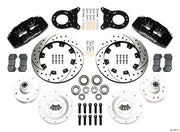 Wilwood front brake kit for listed 1963–1970 Ford/Mercury spindle applications, black Dynapro 6 calipers and 12.19-inch drilled/slotted rotors laid out