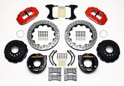 Wilwood rear brake kit for Chevrolet/Oldsmobile/Pontiac/Buick, red Superlite 4R calipers and 12.88-inch drilled/slotted rotors laid out