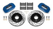 Wilwood front brake kit for Integra/Civic/Fit, blue DPHA calipers and 10.32-inch drilled/slotted rotors laid out