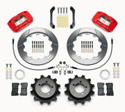 Wilwood rear brake kit for Impreza, red Dynapro Dust Seal Radial Mount calipers and 12.88-inch slotted rotors laid out