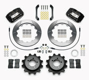 Wilwood rear brake kit for Impreza, black Dynapro Dust Seal Radial Mount calipers and 12.88-inch slotted rotors laid out