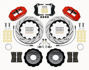 Wilwood front brake kit for Focus, red Superlite 6R calipers and 14.00-inch drilled/slotted rotors laid out