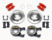 Wilwood rear brake kit for Chevrolet/Oldsmobile/Pontiac/Buick, red D154 calipers and 12.19-inch plain-face rotors laid out