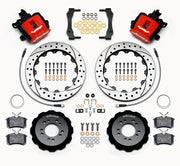 Wilwood rear brake kit for Focus, red Combination Parking Brake calipers and 12.88-inch drilled/slotted rotors laid out