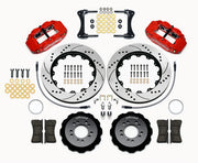 Wilwood front brake kit for Genesis Coupe, red Superlite 6R calipers and 14.00-inch drilled/slotted rotors laid out