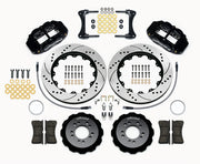 Wilwood front brake kit for Genesis Coupe, black Superlite 6R calipers and 14.00-inch drilled/slotted rotors laid out