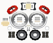 Wilwood front brake kit for Genesis Coupe, red Superlite 6R calipers and 14.00-inch slotted rotors laid out