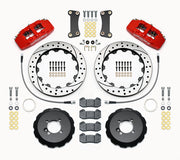 Wilwood front brake kit for Cooper, red Dynapro 6 calipers and 12.88-inch drilled/slotted rotors laid out