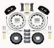 Wilwood front brake kit for Cooper, black Dynapro 6 calipers and 12.88-inch drilled/slotted rotors laid out