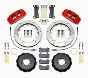 Wilwood front brake kit for Cooper, red Dynapro 6 calipers and 12.88-inch slotted rotors laid out